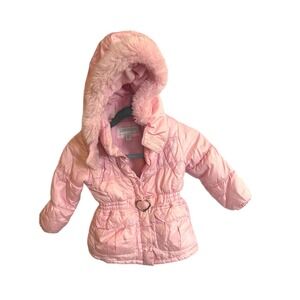 London Fog Kids Pink Puffer Jacket Fleece Lined Heart Buckle 4T 509848